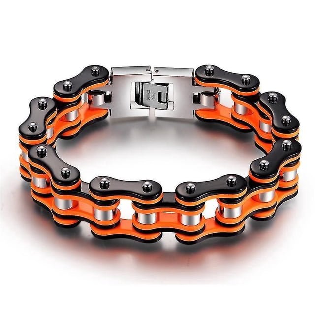 Pulsera de cadena de motocicleta de acero inoxidable naranja negro