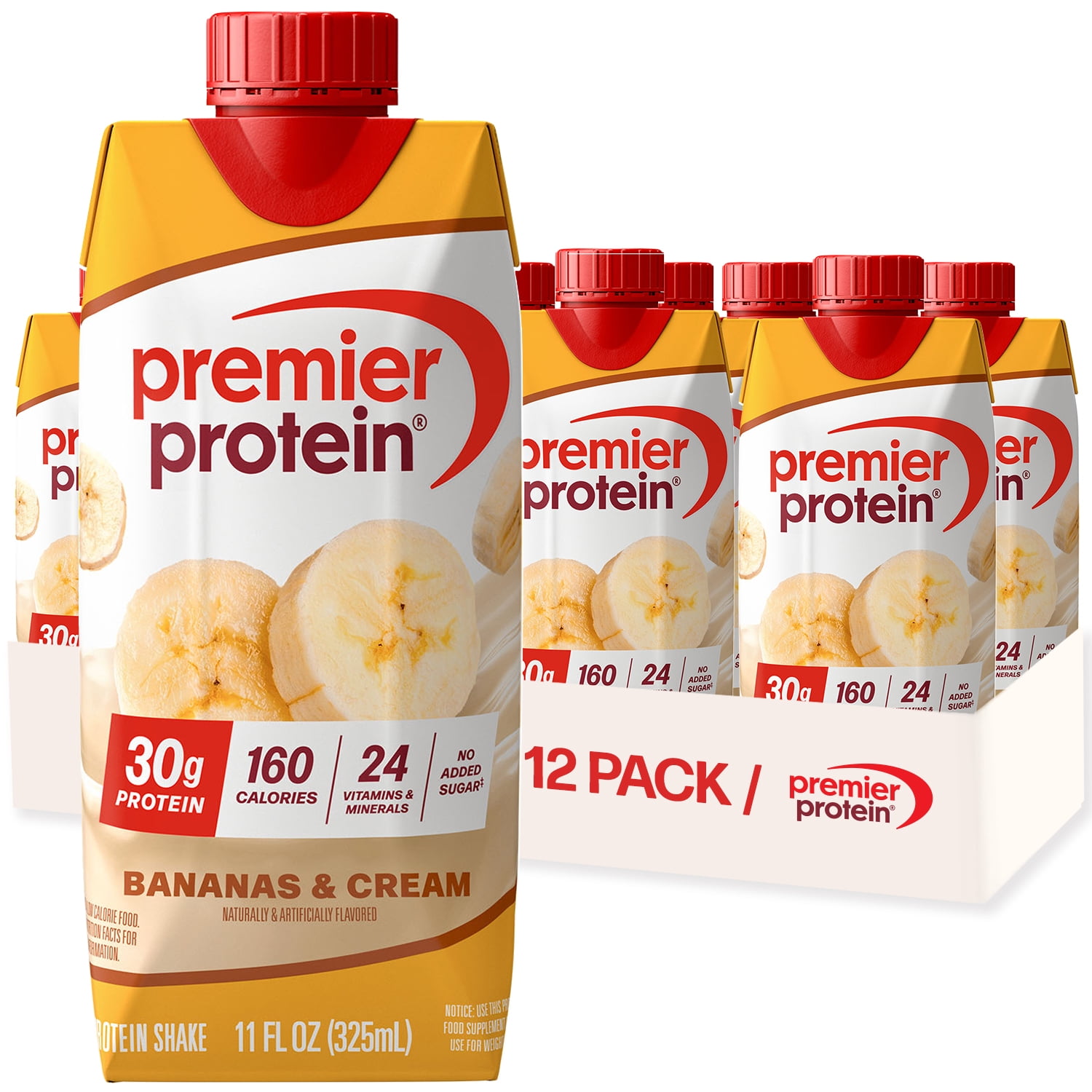 (2 pack) Premier Protein Shake, Bananas & Cream, 30g Protein, 11 fl oz, 12 Ct