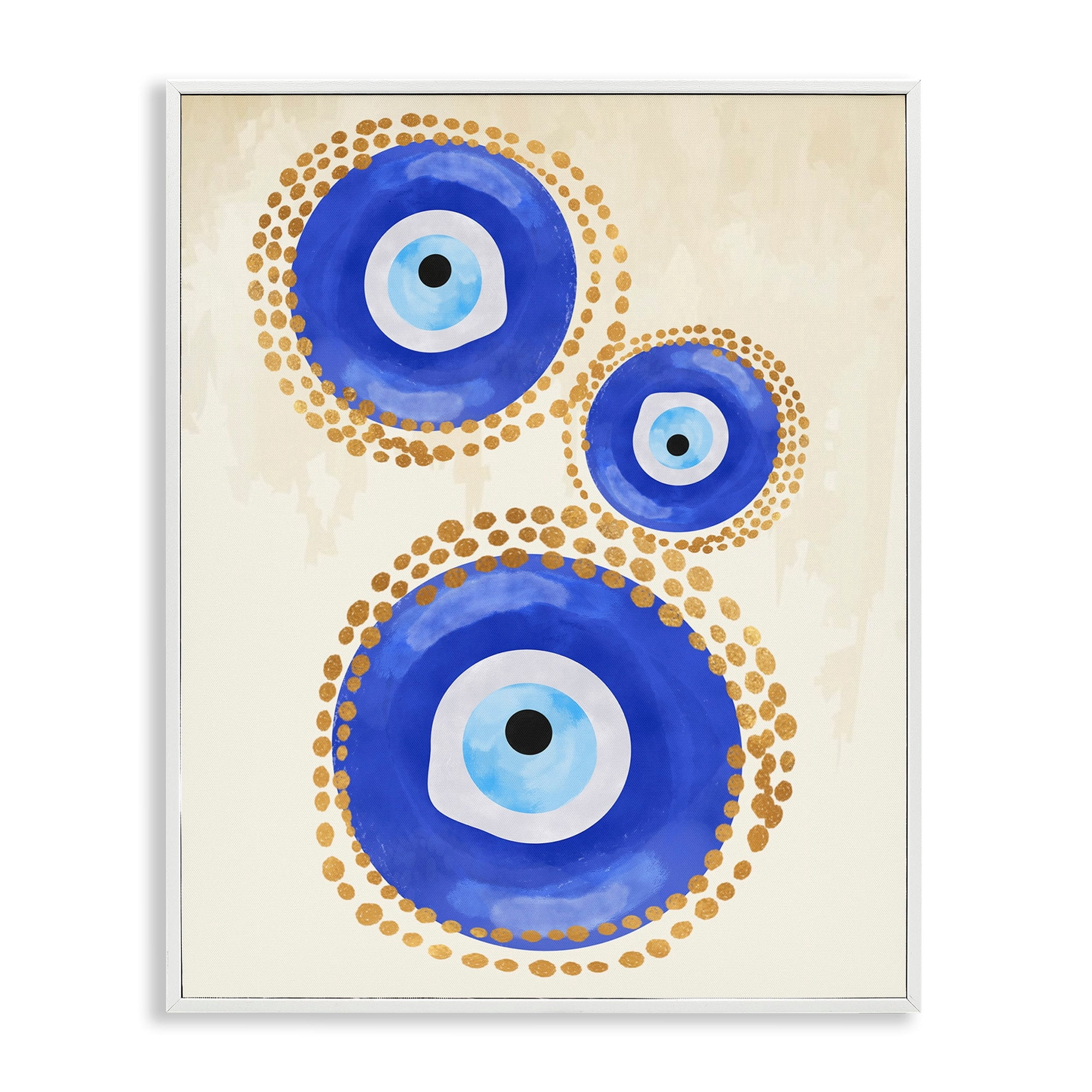 Stupell Industries Round Blue Evil Eye Pattern Lustrous Dotted Detail Painting White Framed Art Print Wall Art, Design by Two Smart Blondes