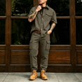 thumbnail image 2 of Men's 2 Piece Cargo Set Short Sleeve Button Down Shirt with Pockets and Casual Trousers Workwear Outfit, 2 of 7