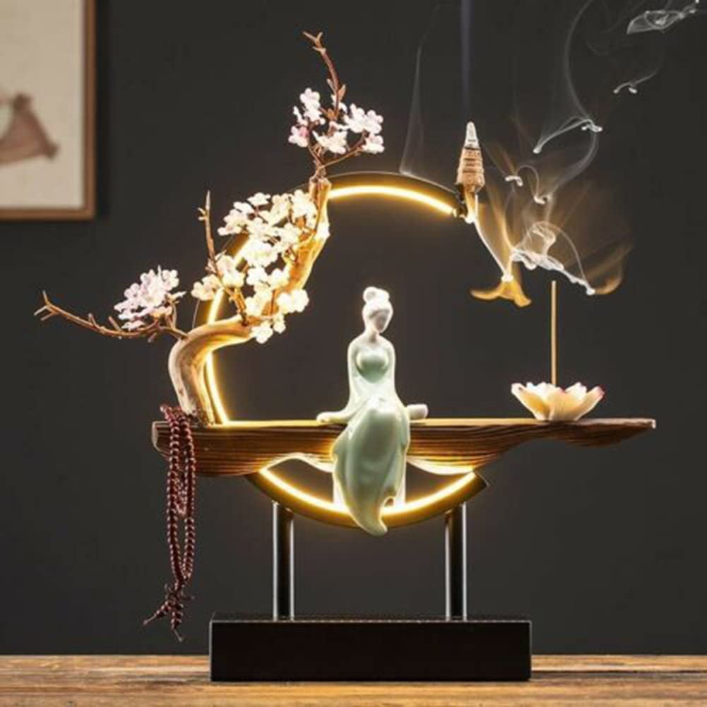 Miumaeov LED Backflow Incense Burner Waterfall Lady Handmade Flower