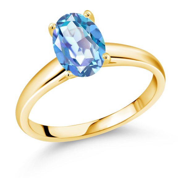 Gem Stone King 1.80 Ct Oval Millennium Blue Mystic Quartz 10K Yellow Gold Ring