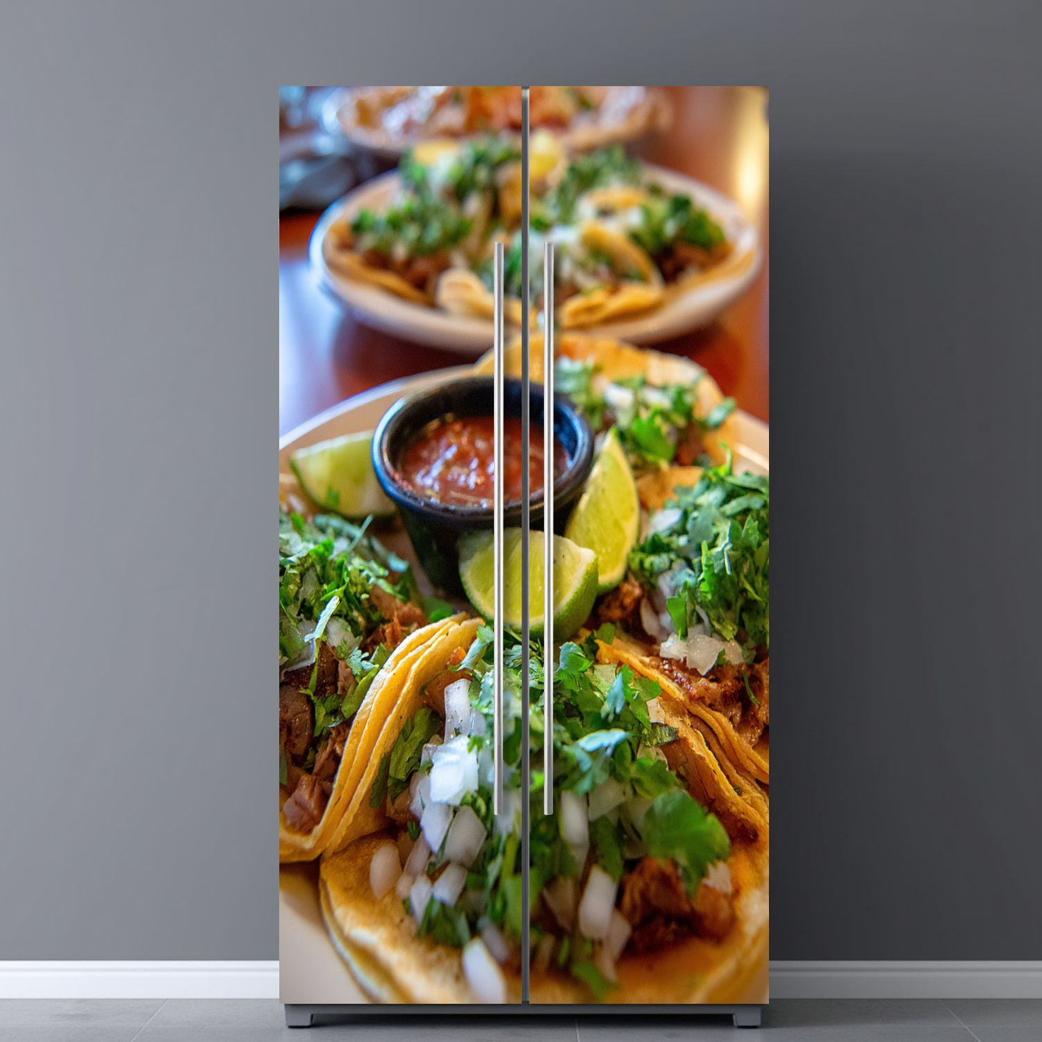 Self Adhesive Vinyl Refrigerator Wrap Set Mexican tacos restaurant tacos Door Mural Removable Fridge Sticker Peel and Stick&nbsp;Full Door Cover Decal Kitchen Bar Decor