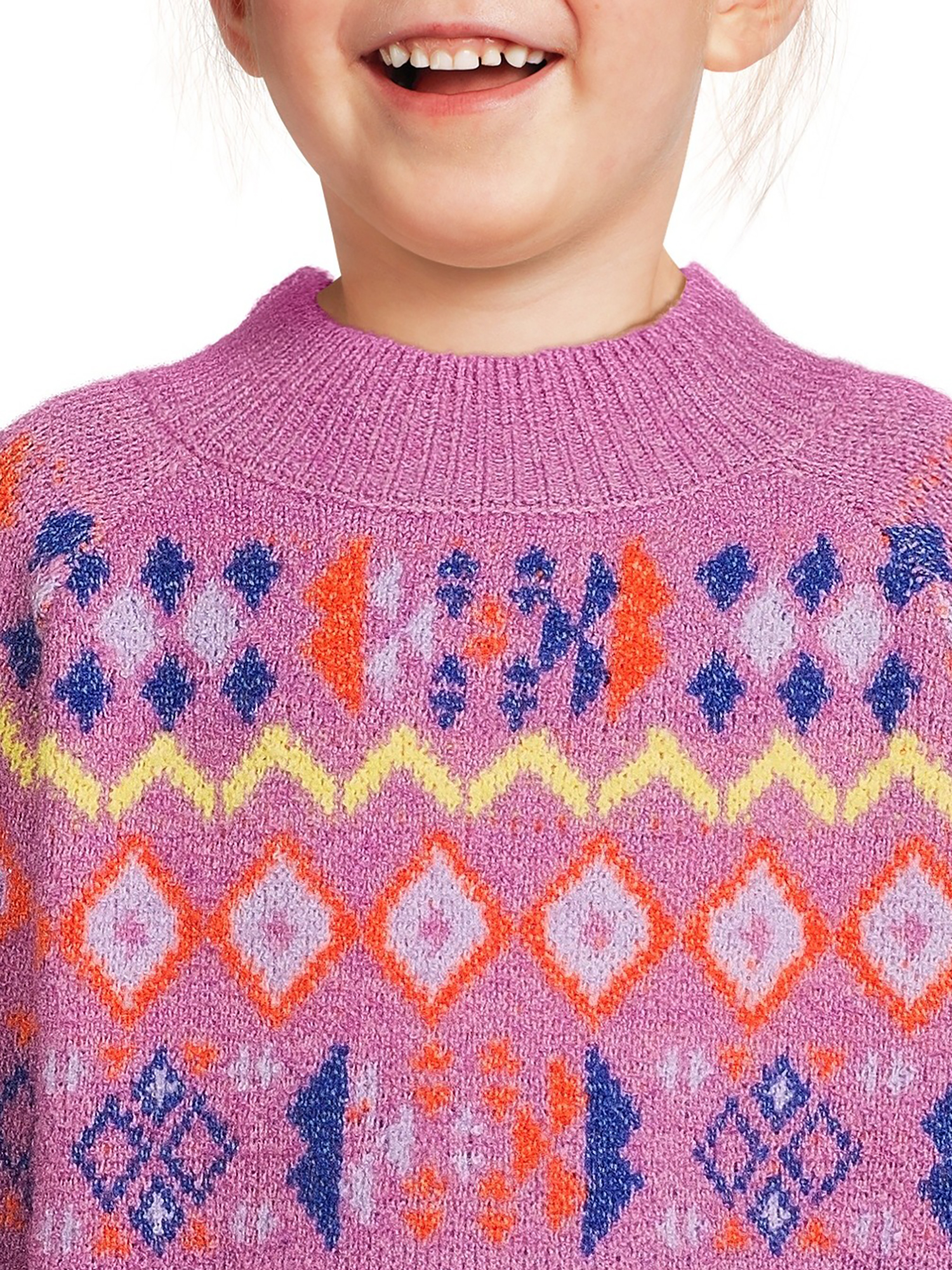 Nik and Leksi Girls Mock Neck Jacquard Pullover, Sizes 4-16