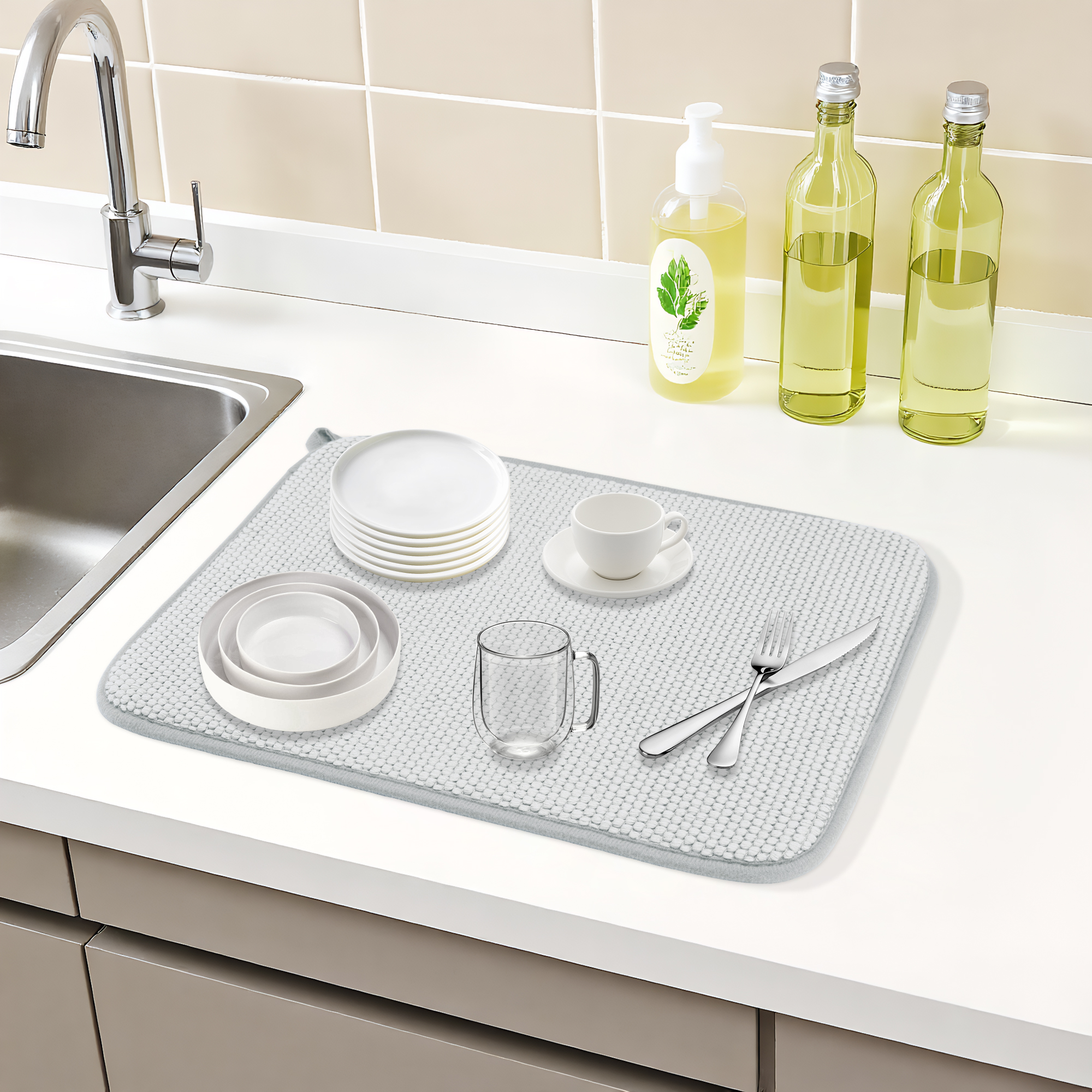 Unique Bargains Absorbent Microfiber Kitchen Drying Mat for Dishes Gray 15.7*11.8 in