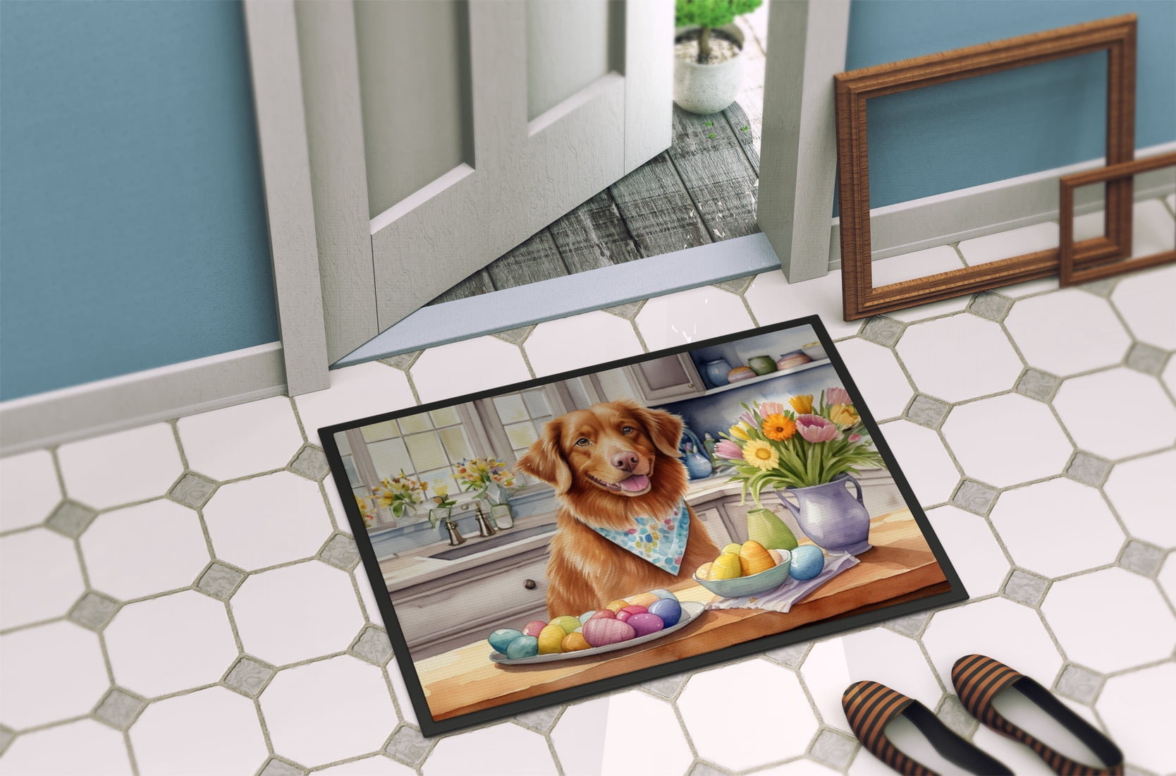 Decorating Easter Yorkshire Terrier Doormat