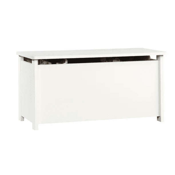 Hinged Safety Top Wooden Toy Chest/Bench, Soft White Finish