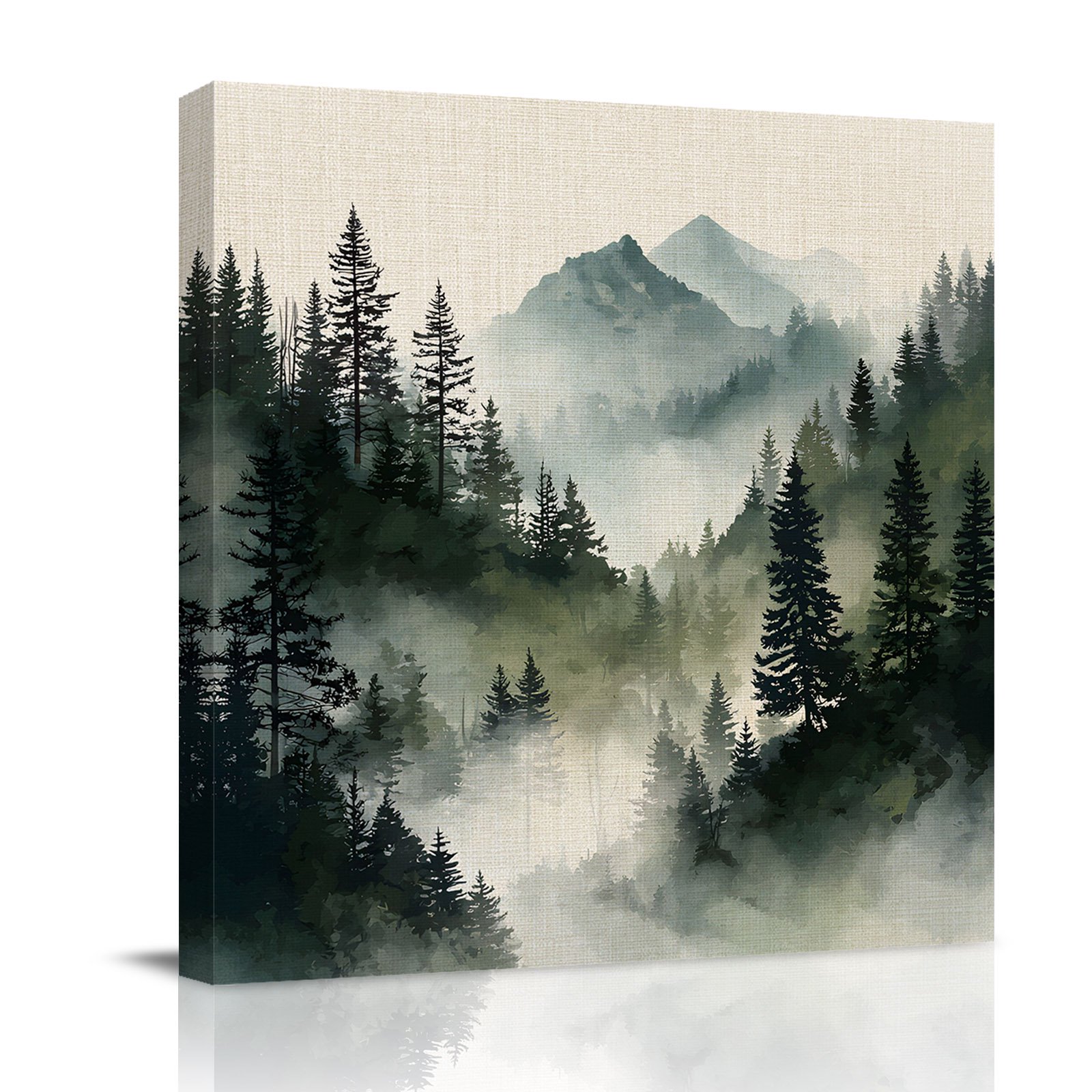 Canvas Wall Art Green Black Foggy Forest Framed Canvas Prints for Bathroom Kitchen Abstract Art Mountain Gallery Wrapped Wall Decor for Home Office Gifts 10 x10 Ship Next Day