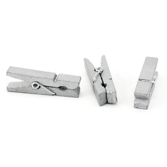 Cleverdelights Mini Pinzas Para Ropa De Madera De 1 3/8" - Plata Metálica - Paquete De 50