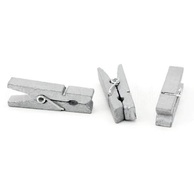 Cleverdelights Mini Pinzas Para Ropa De Madera De 1 3/8" - Plata Metálica - Paquete De 50