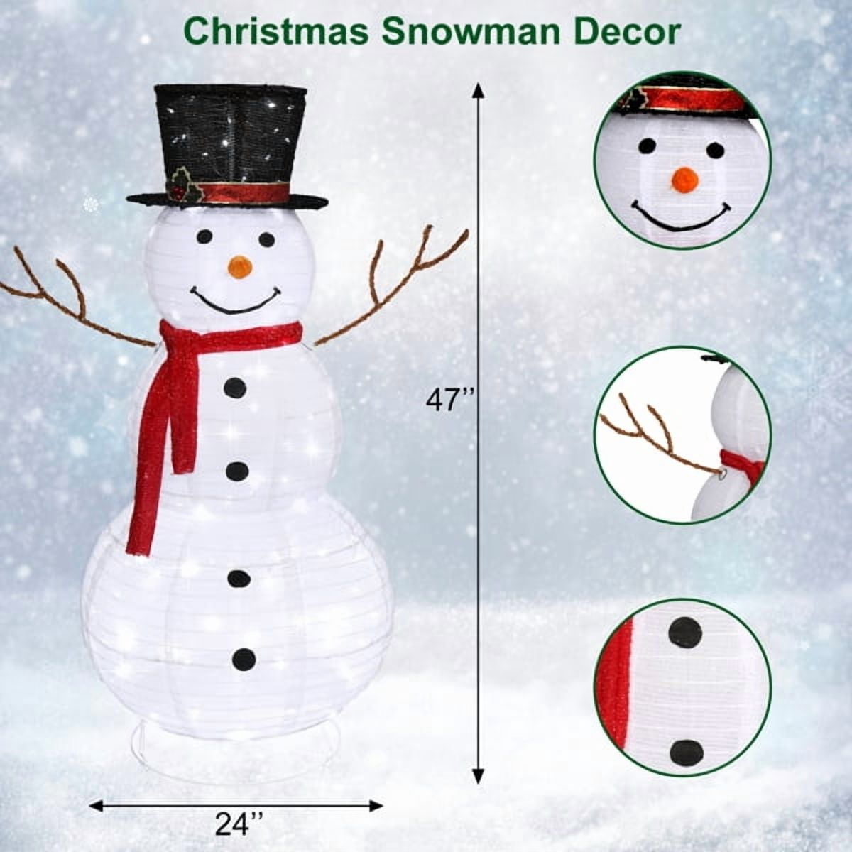 Alvantor 4 ft Pre-Lit Snowman with 120 LED Lights, Top Hat and Red Scarf, Indoor and Covered Outdoor Christmas Decorations, White