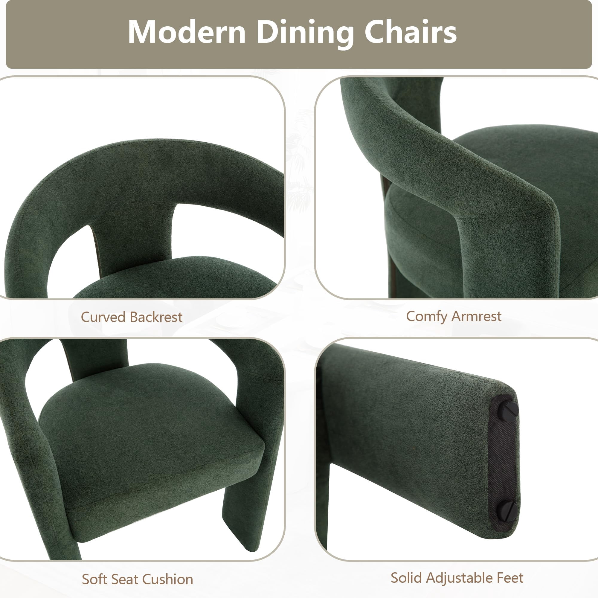 Tmsan Green Modern Boucle Kitchen Chairs,Multipurpose Comfy Accent Armchair for Dining Room Living Room,2 Set Upholstered Barrel Kitchens Chair,Green