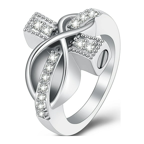 Diamond Cross Urn Ring Hold Loved Ones Ashes Cremation Urn Ring for Women Man Finger Ring Memorial Jewelry