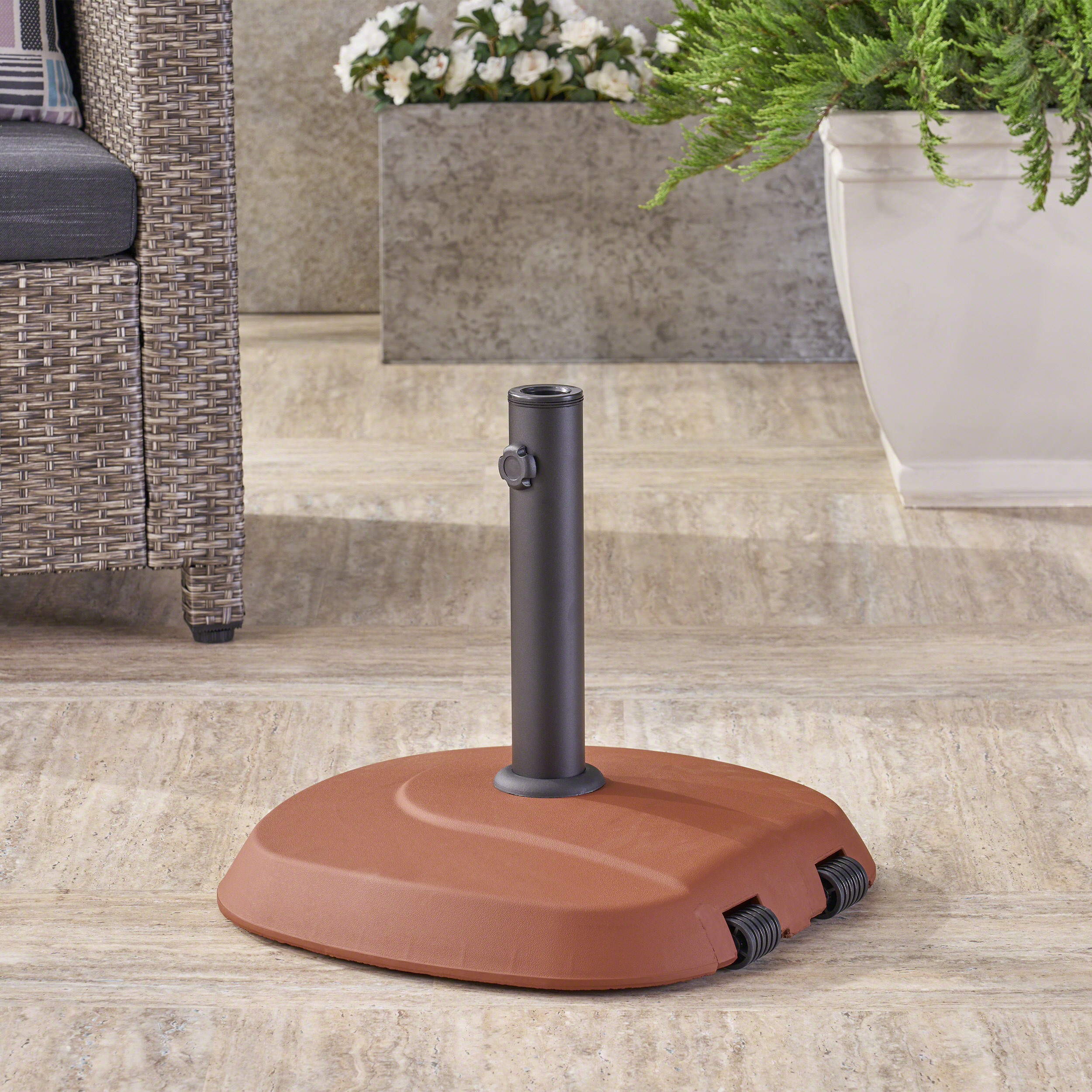 Outdoor 59.5lb Concrete Circular Umbrella Base with Aluminum Collar