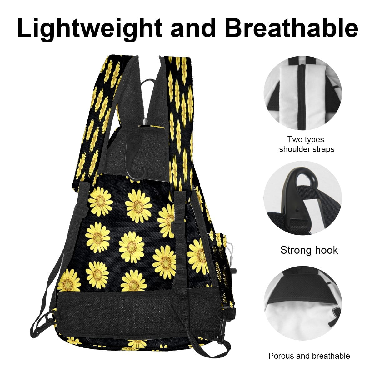 Pickleball Bags for Men Women Pickleball Backpack with Large Capacity Lightweight Adjustable Pickleball Sling Bag Hold Paddles, Balls, Accessories Yellow Flower Pattern