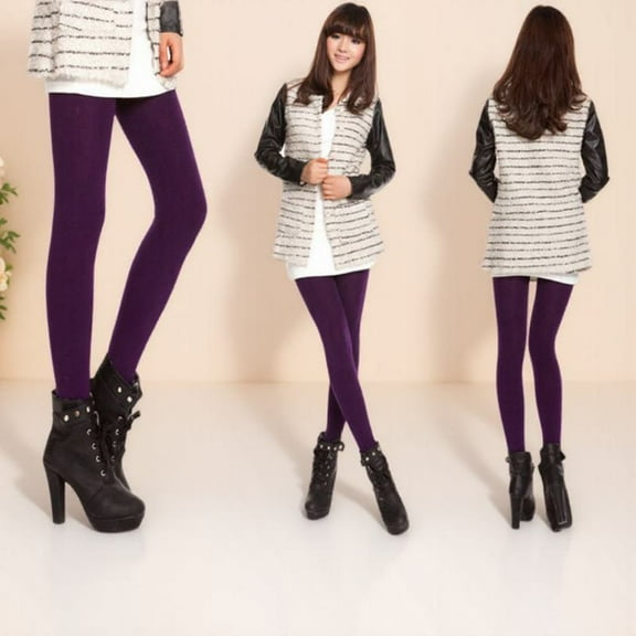 MIPCASE Warm Fleece Leggings for Women Stretchy Smooth Purple 1Pack 35.4×8.3×0.4in