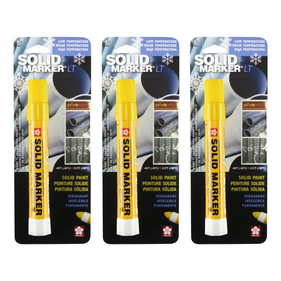 Sakura Solid Paint Markers with Twist Up Tip - Low Temperature Permanent Marker Pens - Window, Wood, & Glass Marker - Yellow Paint - 3 Pack