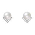 thumbnail image 5 of K-KED 7mm White Lab-Created Pearl Zircon Stud Earrings 925 Sterling Silver-Silver, 5 of 7