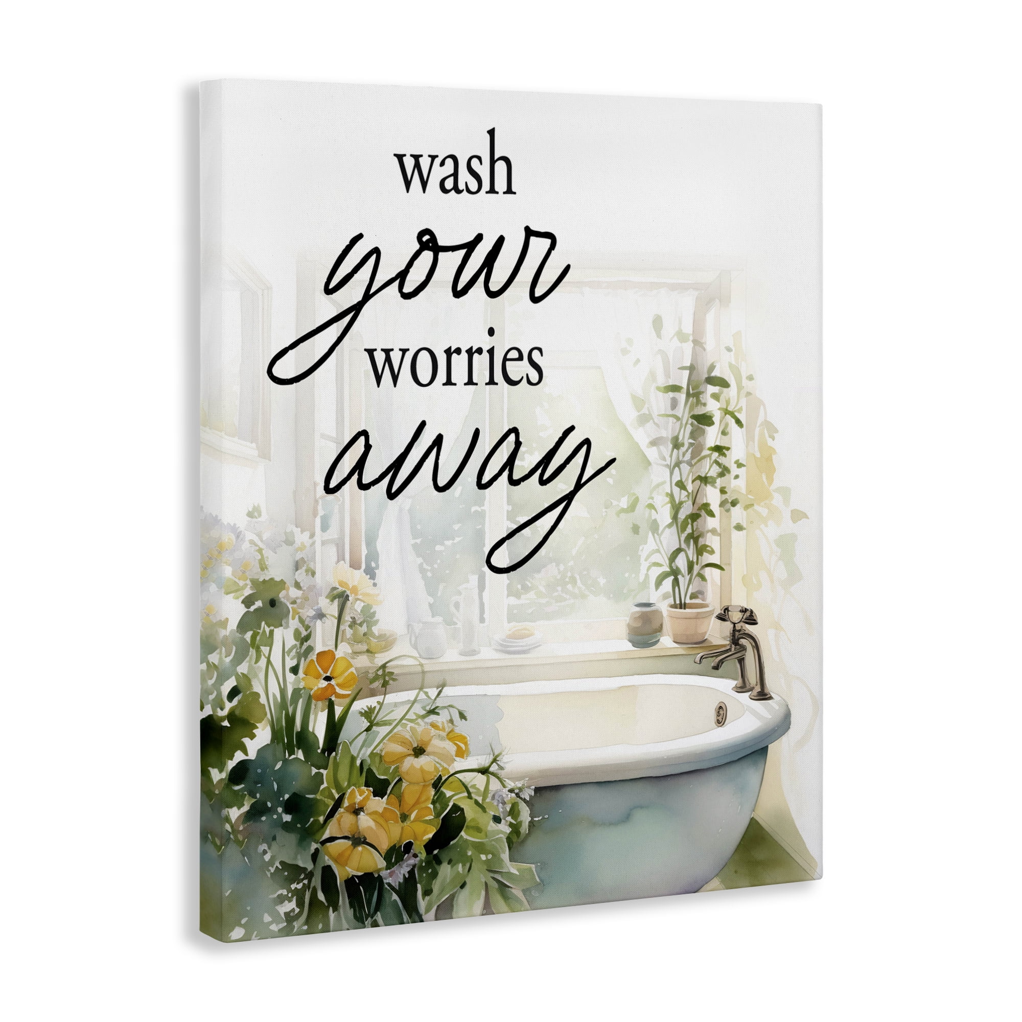 Wash Worries Away Sunlit Bath Canvas Wall Art, design by Lettered and Lined