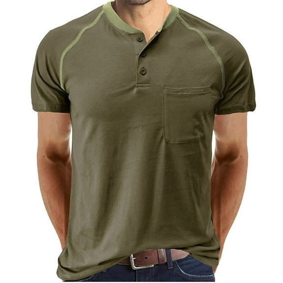 Mens Henley Shirts Short Sleeve Button T Shirt Fashion Casual Basic Cotton Solid Tee Shirts Daily Top