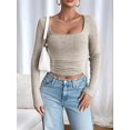 thumbnail image 5 of Women Long Sleeve Shirts Square Neck Tops Basic Teen Girls Crop Tops Fall Outfits Fashion Clothes Color M, 5 of 8