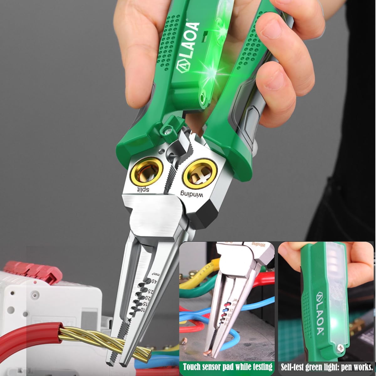 Treedix 8 in 1 Multi-Function Wire Stripping Pliers with 2 Pcs Mini Coaxial Cable Stripper, Upgrade Wire Strippers Scissors with Electricity Measurement Function for Wire Stripping, Cutting, Crimping