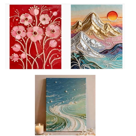 Bowayaoa Pearl Painting , Handmade Decorative Art, Beginner Friendly Sparkling Bead Wall Art Craft for Home Wall Decor & Stress Relief Mindfulness Crafting