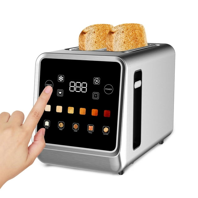 tostador de visualización táctil tostador de 2 rebanadas con visualización LCD, temporizador digital de acero inoxidable, 6 tipos de pan y 6 ajustes de sombra, ranuras extra anchas inteligentes