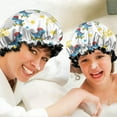 thumbnail image 6 of Shower Caps,White Cartoon Dinosaurs Skateboards Pattern Waterproof Shower Cap for Women 4 Pieces,Double Reusable Hair Cover for Shower PEVA Elastic Stretch Hem, 6 of 7