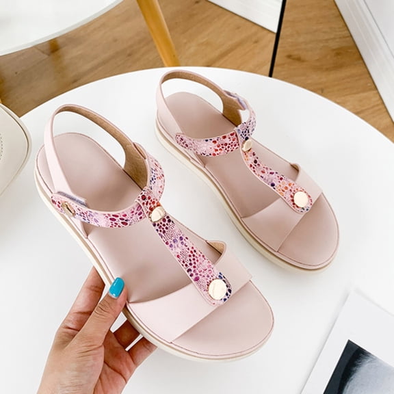 Vedolay Sandals for Ladies Womens Flower Low Heel Platform Sandals Elastic Ankle Strap Summer Comfortable Shoes,Pink 8.50