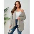 thumbnail image 2 of SHOWMALL Plus Size Cardigan with Pockets, Light Gray 5X Lightweight Long Sleeve Sweater for Spring Summer Fall, 2 of 8
