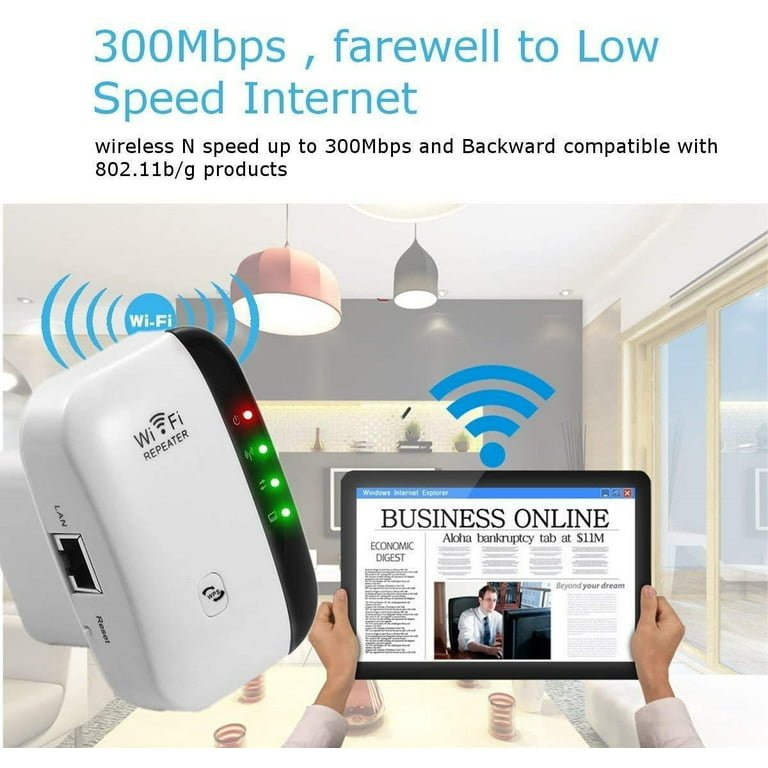 WiFi Range Extender, WiFi Repeater Up to 300 Mbps, Signal Booster 2.4G  Network with Integrated Antennas LAN Port, Wireless Router Signal Booster
