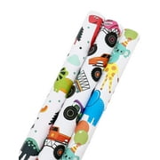 Birthday Wrapping Paper for Kids Boys Girls - Dinosaur Monster Truck Gift Wrap Paper for Baby Shower Party - 3 Rolls, 24x120 inch