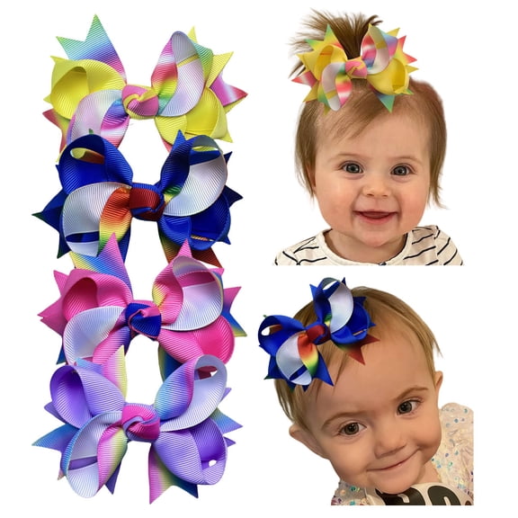 4PCS 3.9inch Rainbow Bow Hair Clips for Girls - Colorful Gradient Hair Bows Hair Accessories for Kids Toddlers
