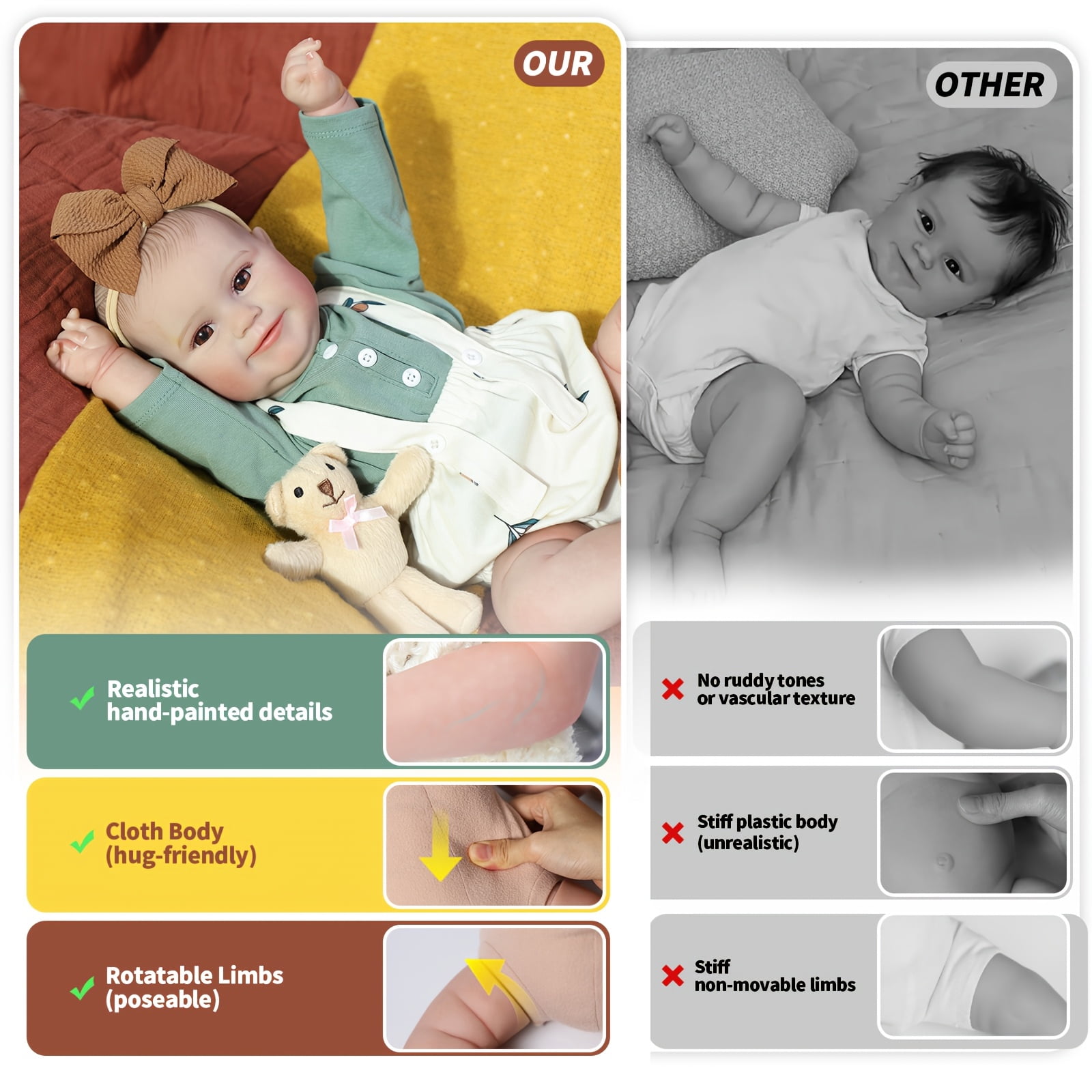 20 Inch Reborn Baby Doll Maddie, Realistic Hand-Painted Hair Baby Doll With Open Eyes And Charming Smile, Includes Extra Accessories, Perfect Gift For Kids