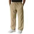thumbnail image 2 of Dresfit Baggy Pants Mens Open Bottom Linen Trousers Drawstring Lightweight Work Pant Summer Spring Breathable Relaxed Fit Elastic Waist Beach Sweat Pants Khaki M, 2 of 9
