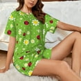 thumbnail image 4 of Uemuo Daisies And Ladybugs Pattern Women's Short-Sleeved Pajama, Button-Front Loungewear, 2-Piece Summer Sleepwear, Elastic Drawstring Shorts-Small, 4 of 7