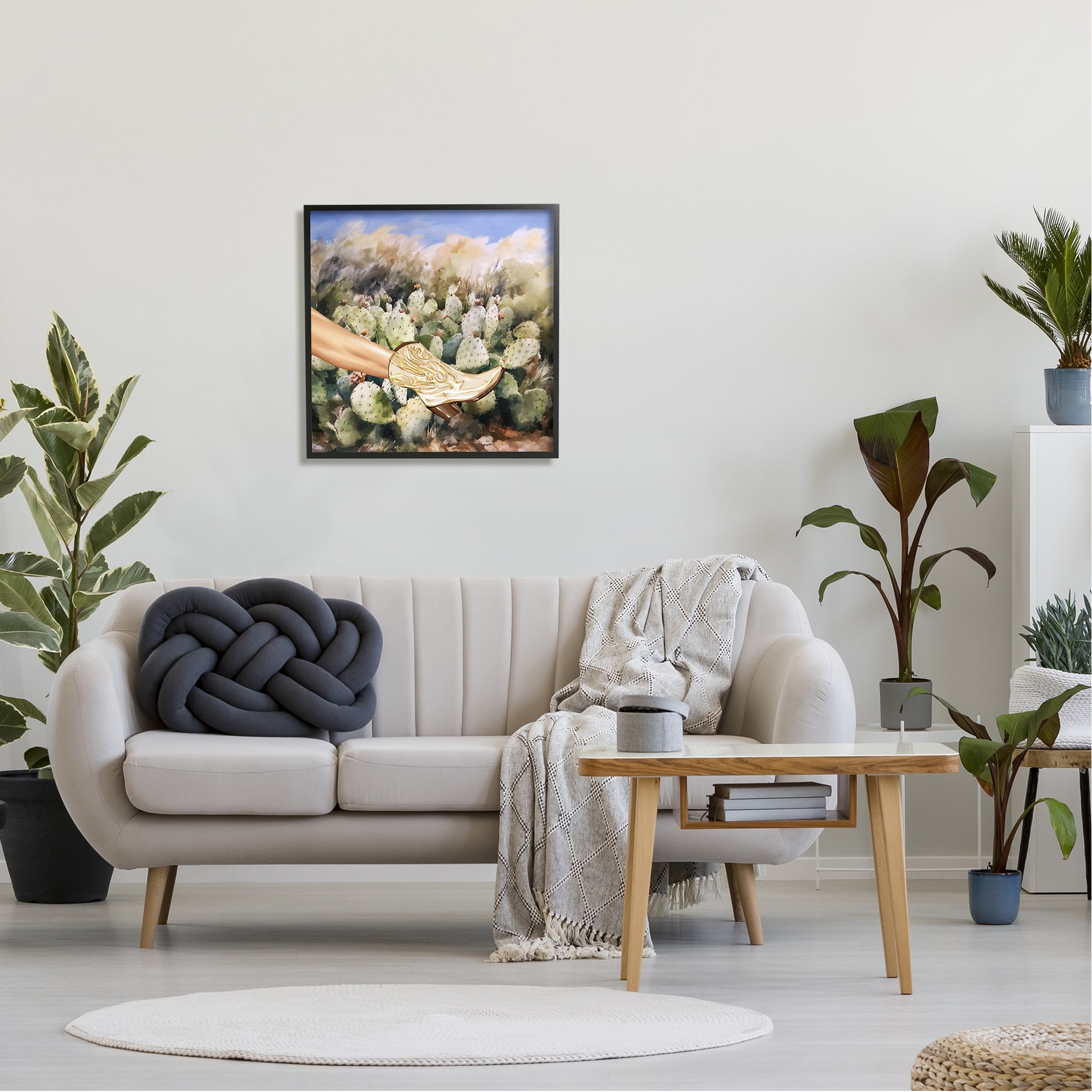 Stupell Industries Cowgirl Boot & Cactus Botanical & Floral Painting Black Framed Art Print Wall Art, 24 x 24
