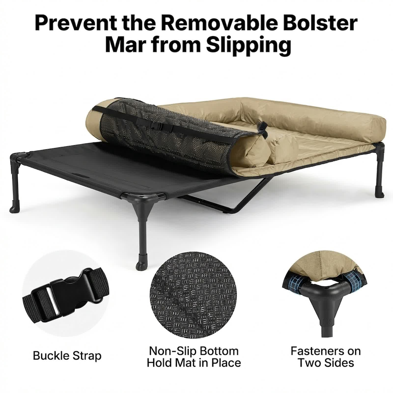 Veehoo Cooling Raised Dog Bed + Removable Double Dog Bed Cushion for Two Medium Dogs, Elevated Dog Bed with Waterproof Bolster Mat, Breathable Mesh, No-Slip Feet, 49" x 33" Dog Couch Bed, Beige