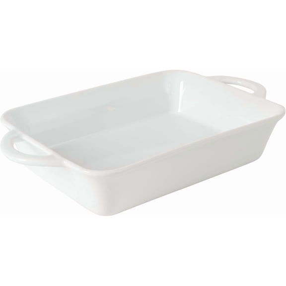 Gracious Dining 2.5-Quart White Stoneware Baking Dish with Handles – 14.6 x 8.5-Inch Rectangular Oven Safe Casserole & Roasting Baker