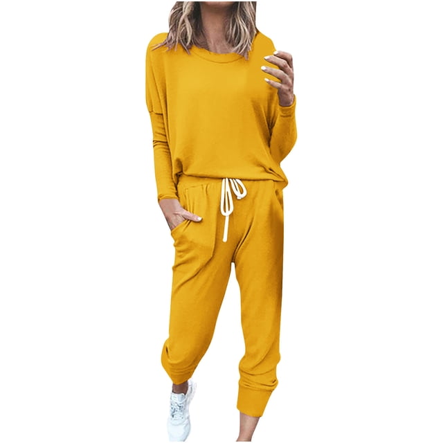 FAIWAD Ensemble 2 Pcs pour Femmes, Haut à Manches Longues Col Rond et Pantalon de Jogging Long, Tenue Décontractée