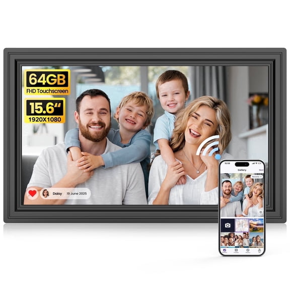 64GB Digital Picture Frame WiF, NUSICAN 15.6 Inch Large Electronic Photo Frames, 1920*1080 IPS FHD Touch Screen, Auto-rotate, Share Picture Video from Anywhere, Best Gift for Every Ones