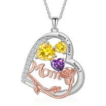 Mementos Customized Brass Heart Family Women's (Mother's) Necklace with 3 Birthstones and Names