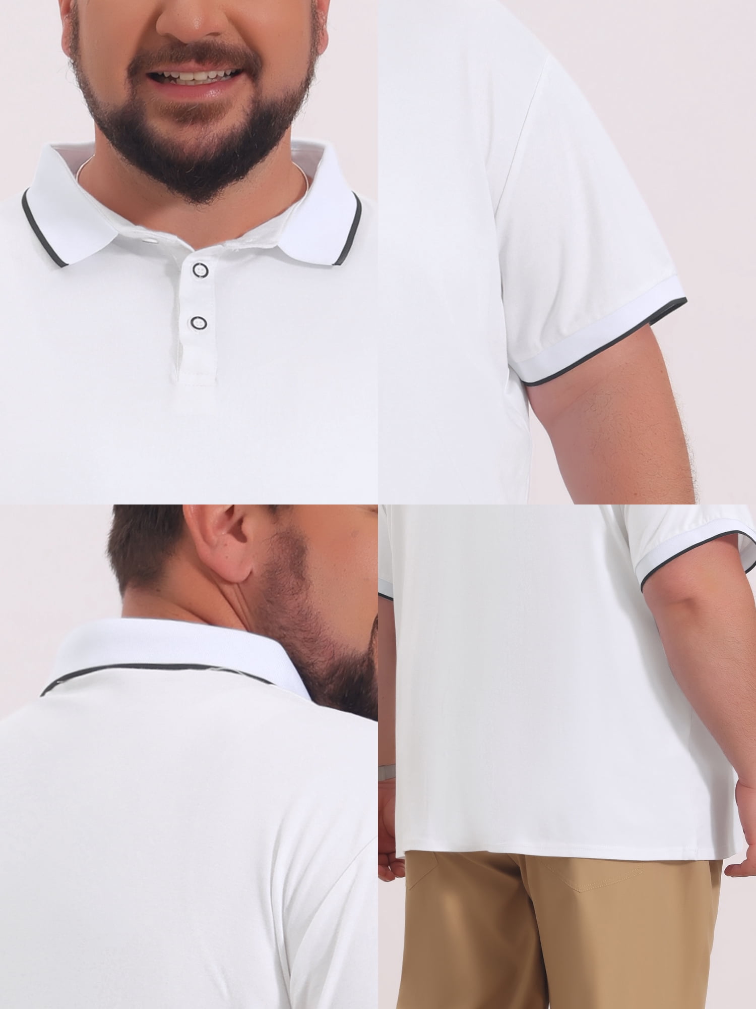 DARING DIVA Men's Big & Tall Shirts Casual Short Sleeve Color Block Polo Shirt XL White