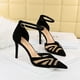 thumbnail image 2 of Zapatos de tacón alto ajustados para mujer, con punta en la parte delantera, de boca poco profunda, sexys, de malla con agujeros para discoteca, sandalias clásicas con tiras de una línea para mujer, 2 of 5