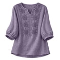 thumbnail image 4 of Embroidered Linen Shirts For Women Summer Blouses For Women Gauze Tunic Tops For Women Boho Peasant Gauze Blouses Peasant Blouse Lightweight Linen Blouses For Women Flowy Tops For Women Purple 2XL, 4 of 8