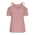 thumbnail image 4 of Women's Summer Short Sleeve Off Shoulder V-Neck Casual Lace Up T-Shirt, 4 of 6