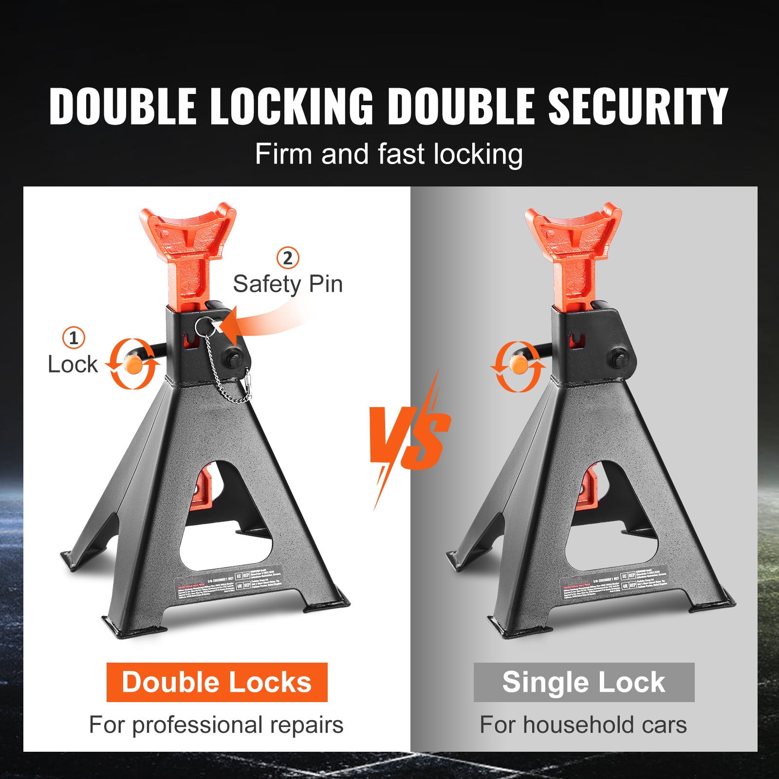 BENTISM Jack Stand 6T (13000 lbs) Capacity Steel Adjustable Car Lifting Jack Stands with Double Locking for SUV MPV Sedan 1 Pair