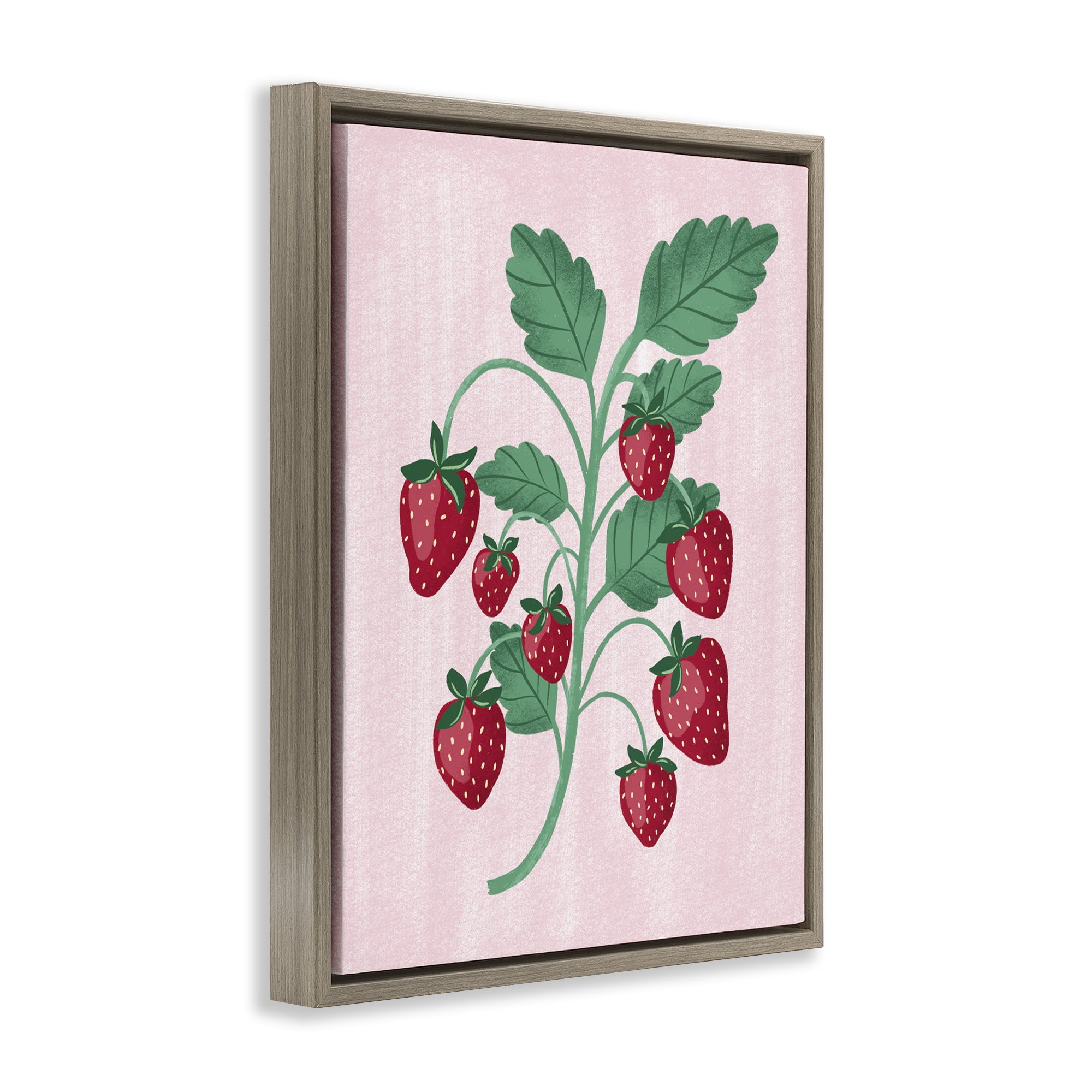 Stupell Industries Fresh Strawberries Branch Food & Beverage Painting Brown Floater Framed Canvas Art Print Wall Art, 17 x 21