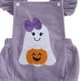 thumbnail image 4 of Staki Halloween Baby Girl Outfit Newborn Pumpkin Bubble Romper Bodysuit Corduroy Overalls Infant Clothes(Purple,12-18 Months), 4 of 4